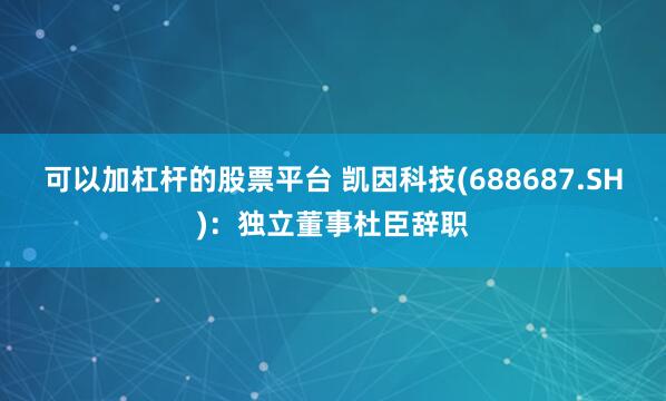 可以加杠杆的股票平台 凯因科技(688687.SH)：独立董事杜臣辞职